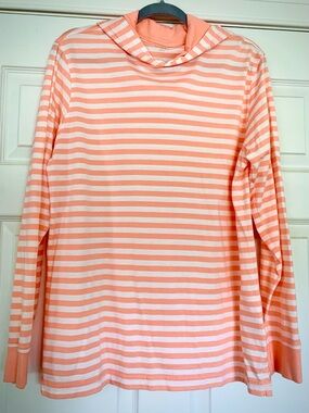 Lands' End Peach & White Striped Long Sleeve Hooded Tee